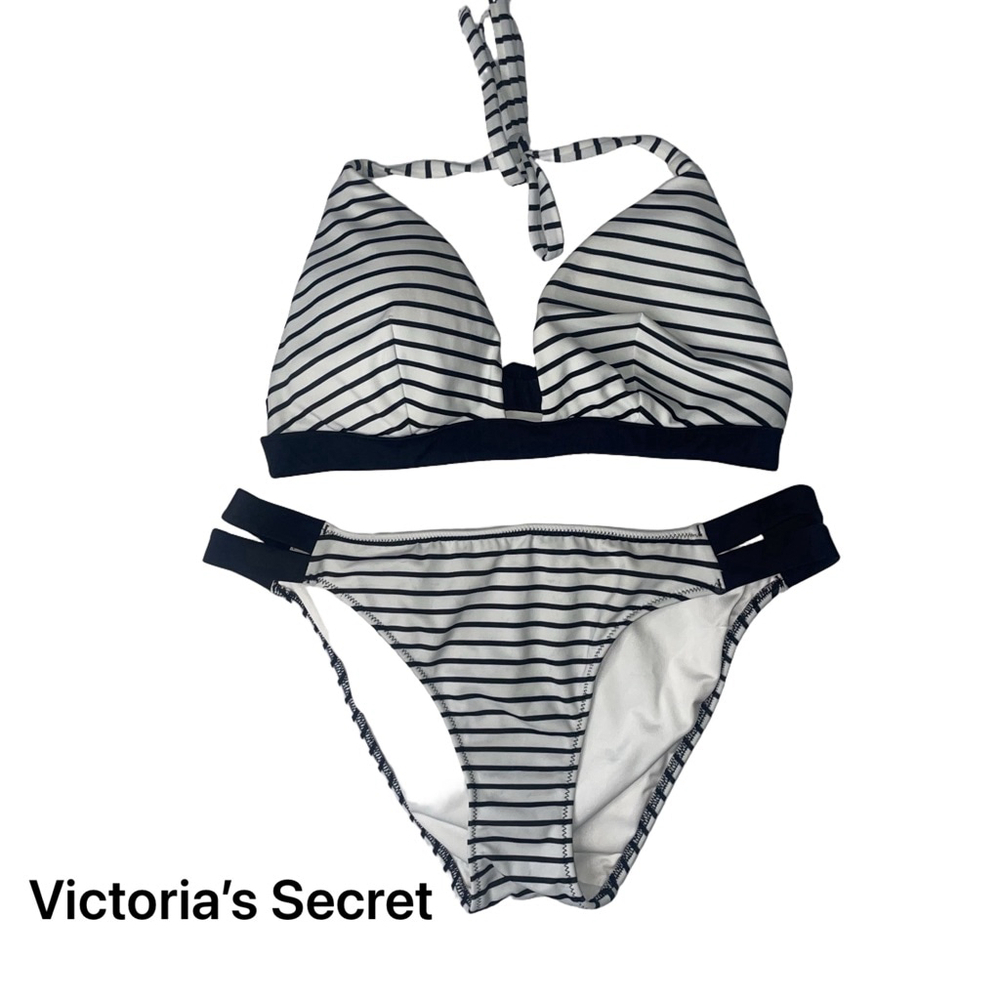 Women's Victoria's Secret Bikini Set Size M White and Black Striped